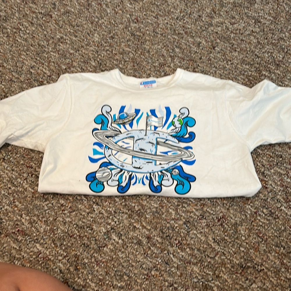 White Champion men’s graphic tee.